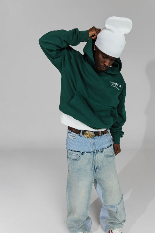 Hearth Logo Hoodie in Forest Green Front